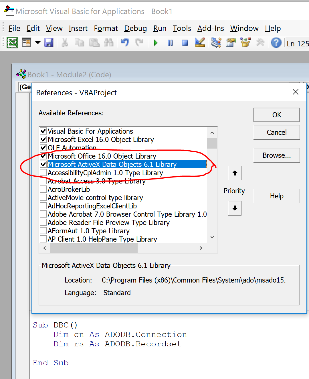 activex data objects 6.1 library